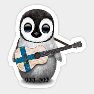 Baby Penguin Playing Finnish Flag Guitar Sticker